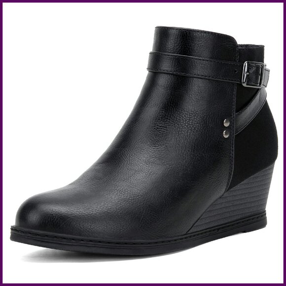 Low Wedge Ankle Boots Side Zipper Comfortable Office Casual Travel